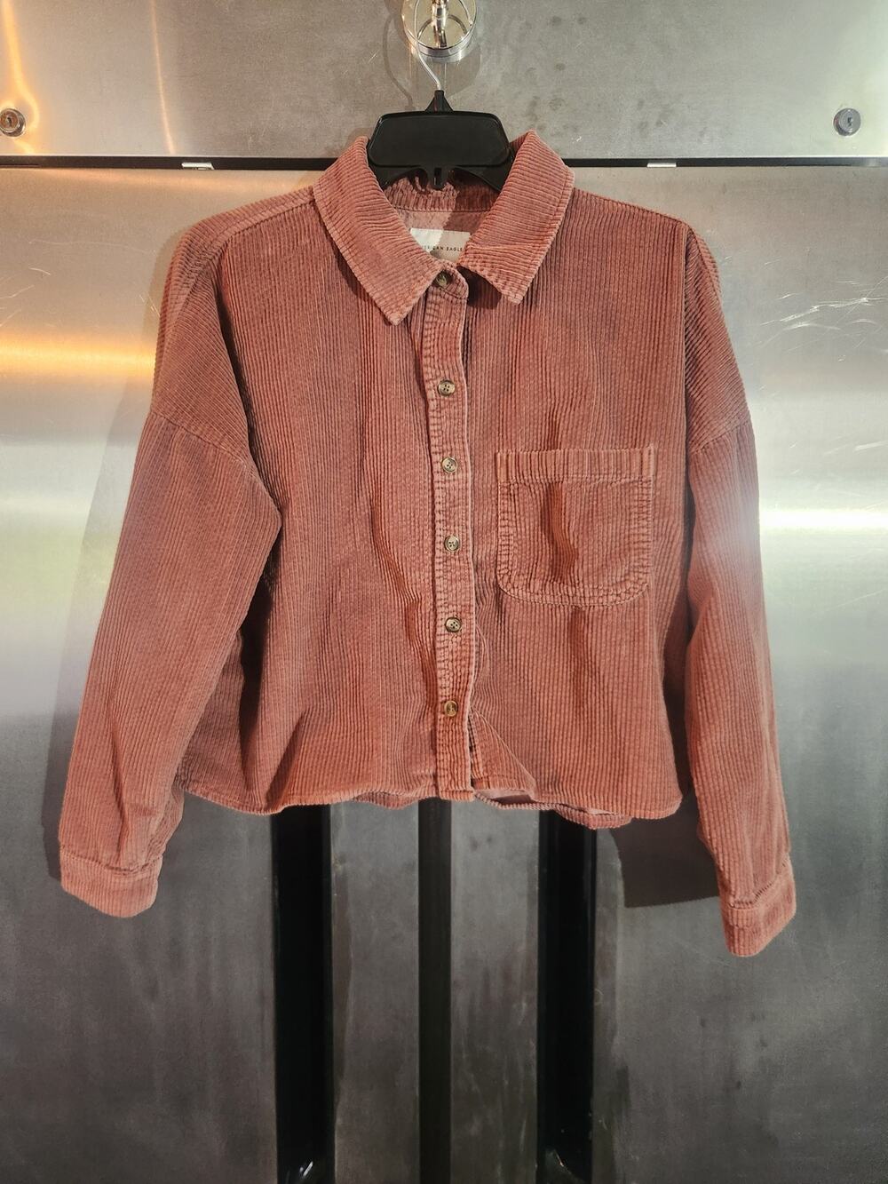 American Eagle Pink Corduroy Cropped Button Front Shacket Size S Only 1 in stock